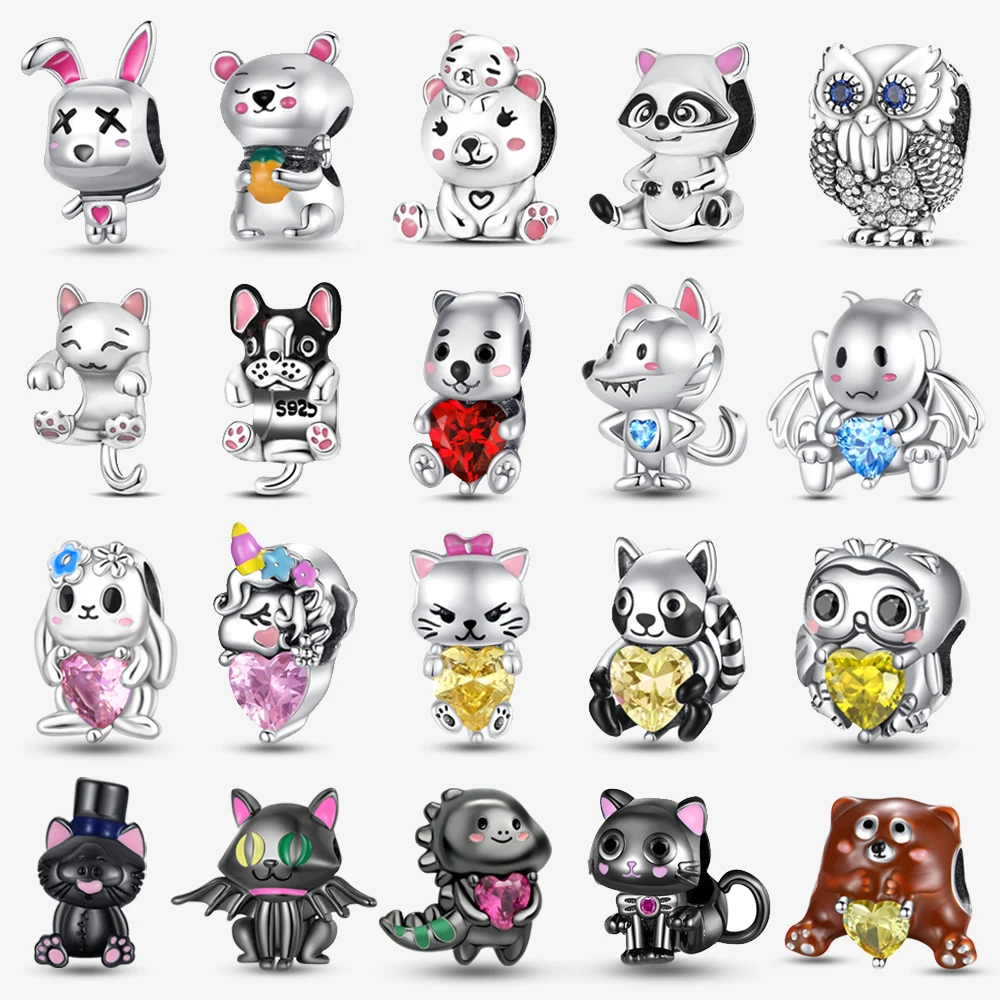 Women Accessories Pandora - 女性用925スターリングシルバーアニマルチャーム,かわいいペット,猫,犬,ウサギ,オリジナルビーズ,DIYブレスレット,ファインジュエリーギフト,新品