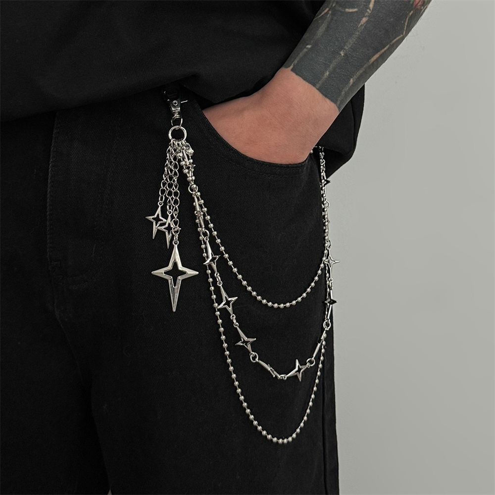 Women'S Jeans Accessories Chain - パンク多層メタルスターペンダントパンツチェーンヒップホップウエストキーホルダージーンズチェーン女性向けトレンドジュエリーアクセサリー2026ギフト