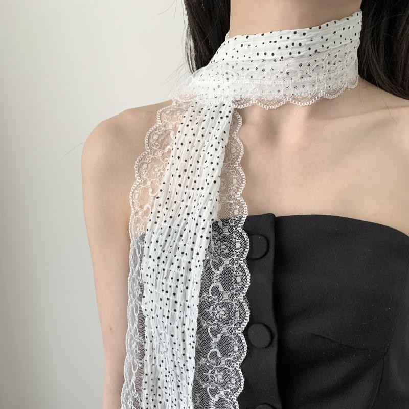 フレンチレトロロングストライプポルカドットスカーフレースリボ - Women'S Korean Accessories のレビューと価格