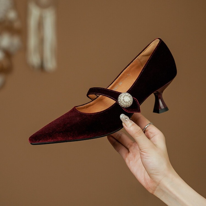 ワインレッド ポインテッドトゥ メリージェーンシューズ レデ - Women'S Shoes And Accessories のレビューと価格