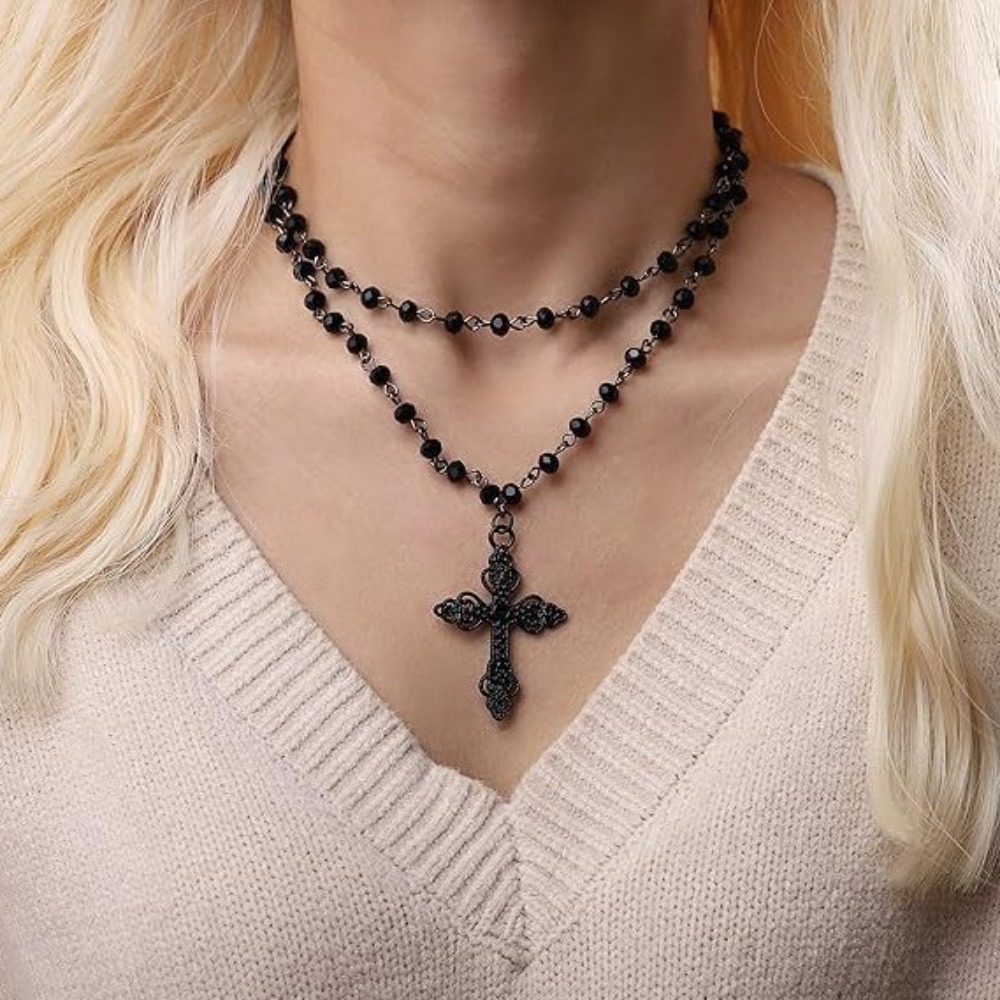 チャームゴシックブラック中空クロスペンダント二層ブラックビー - Women'S Vampire Accessories のレビューと価格