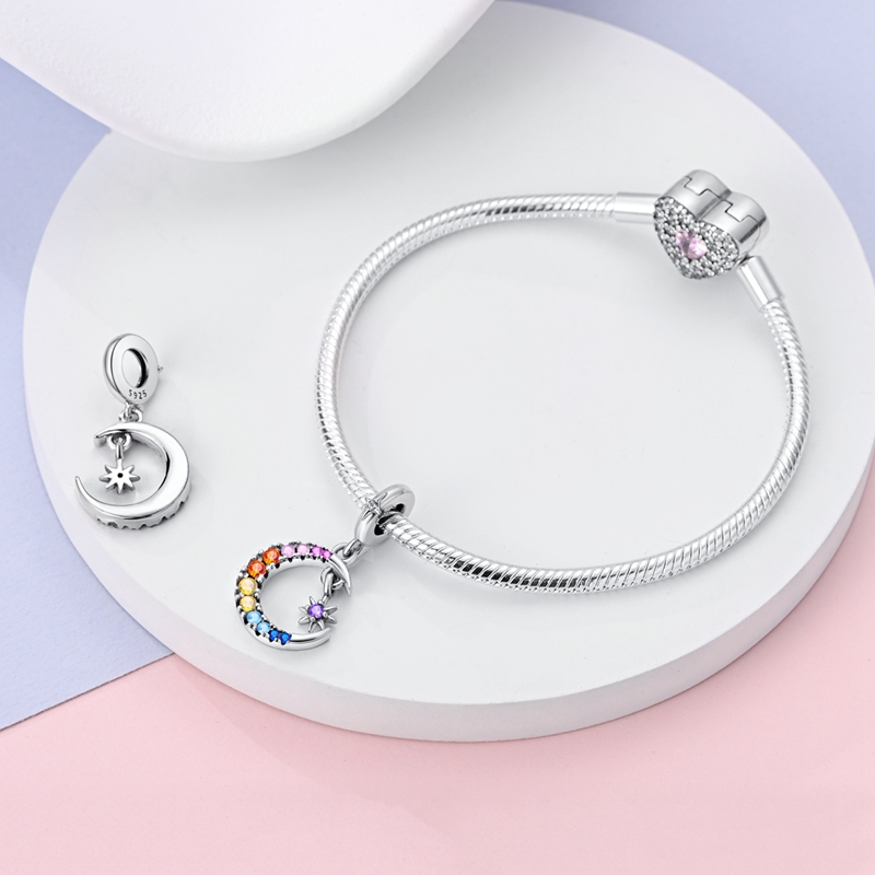 女性用シルバーメッキ猫ペンダント,月の形,星,ラブチャーム, - Women Accessories Pandora のレビューと価格