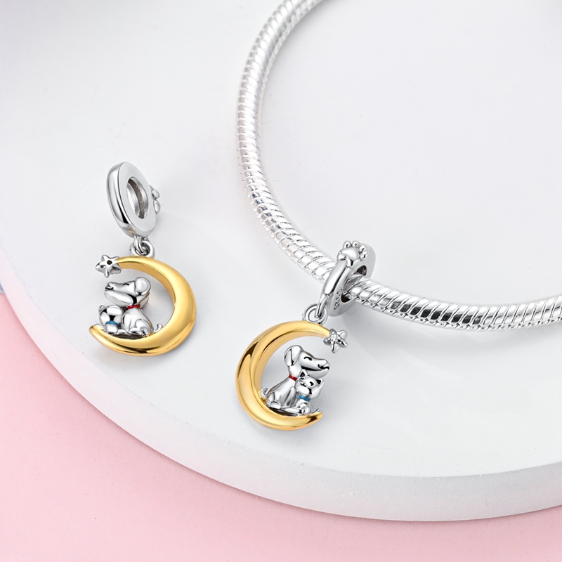 女性用シルバーメッキ猫ペンダント,月の形,星,ラブチャーム, - Women Accessories Pandora のレビューと価格