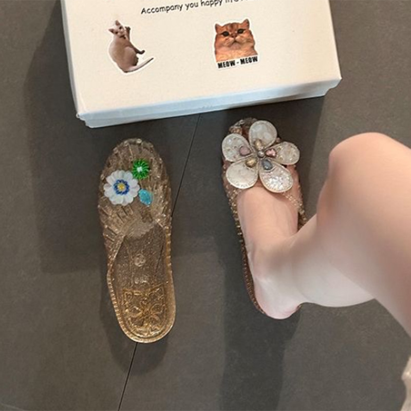 韓国クリスタルフラワーゼリーシューズ女性のドーパミン DIY - Women'S Korean Accessories のレビューと価格