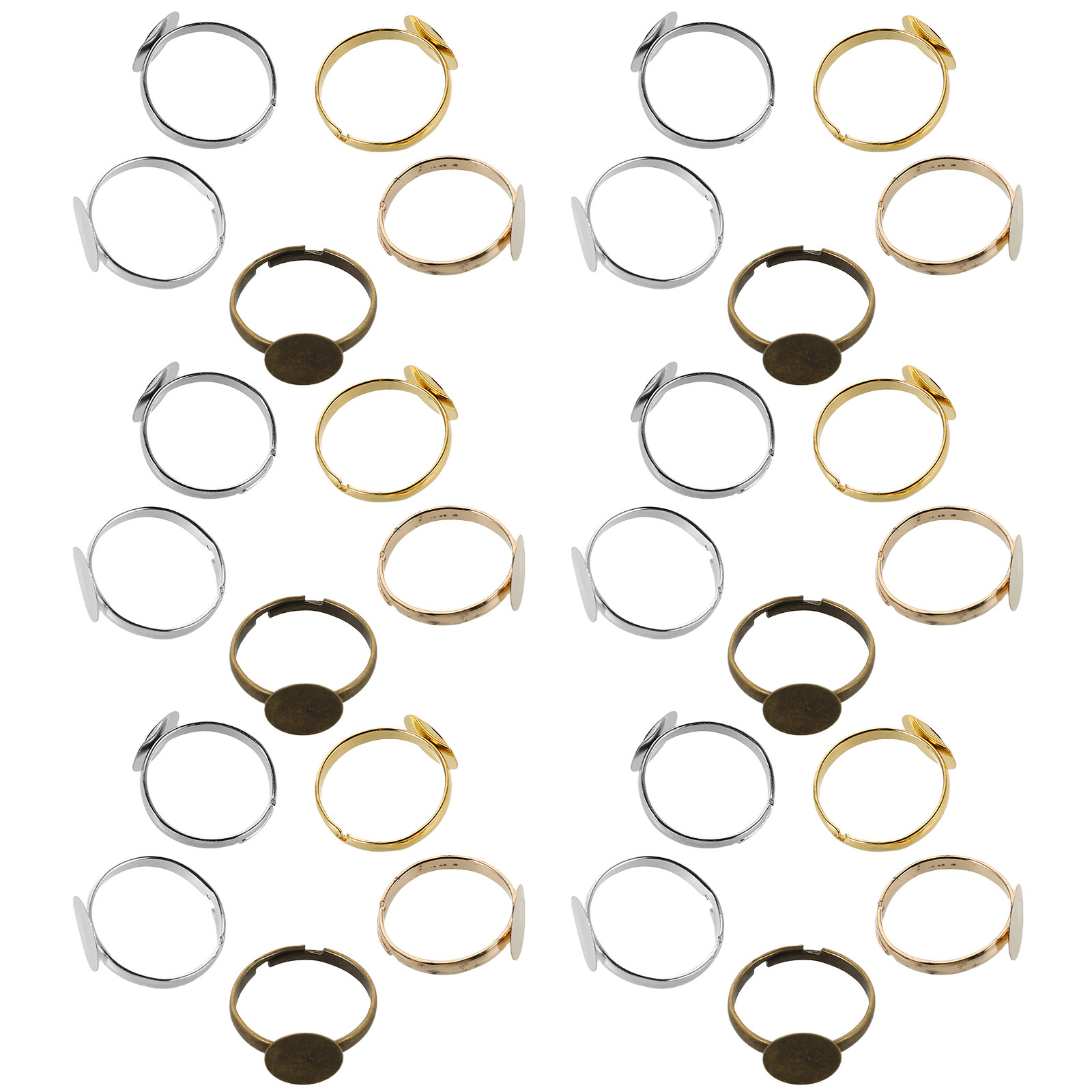 100個入りカボションベースリングセット、調整可能なフラット - Ring Set Adjustable のレビューと価格