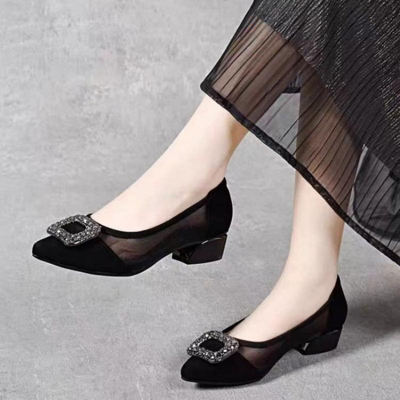 エレガントなポインテッドトゥメッシュブロックヒールパンプス、 - Women'S Shoes And Accessories のレビューと価格