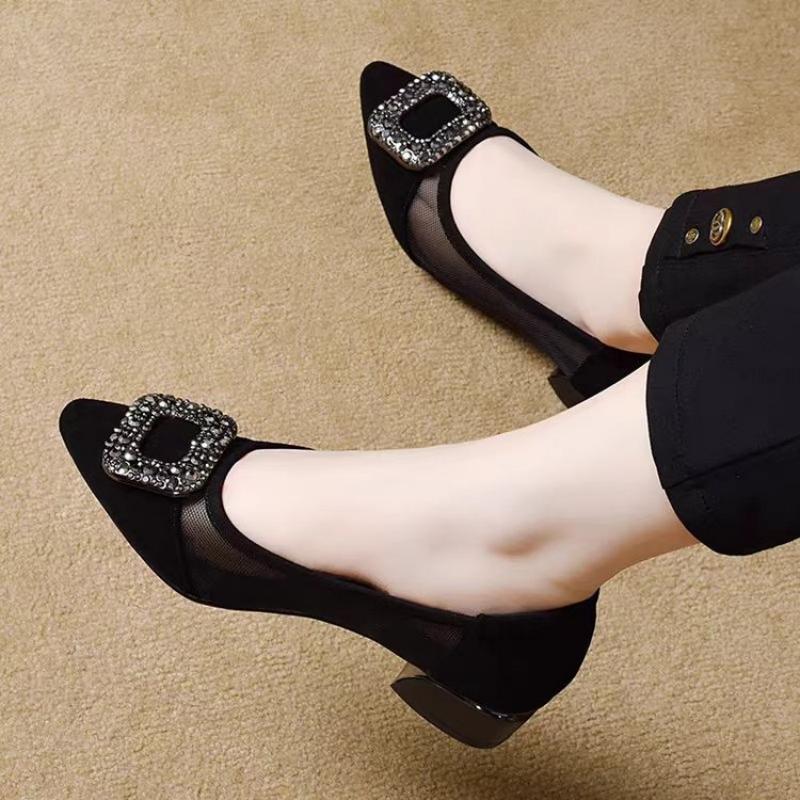 エレガントなポインテッドトゥメッシュブロックヒールパンプス、 - Women'S Shoes And Accessories のレビューと価格