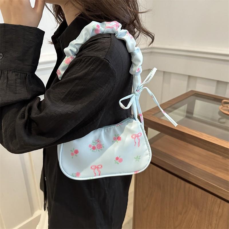 韓国製キャンバスショルダーバッグ、かわいい花柄のリボンプリン - Women'S Korean Accessories のレビューと価格