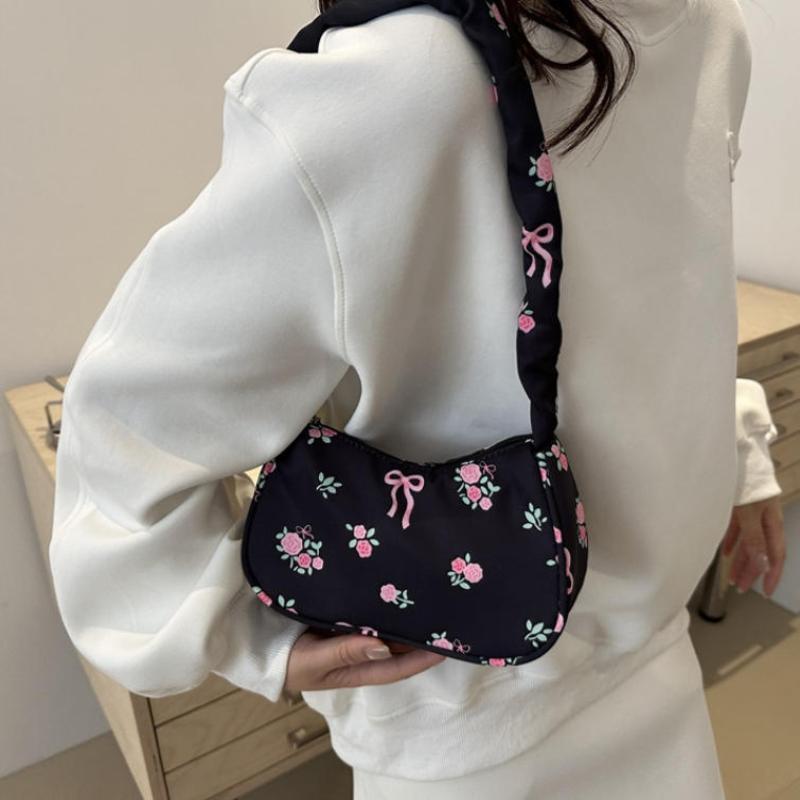 韓国製キャンバスショルダーバッグ、かわいい花柄のリボンプリン - Women'S Korean Accessories のレビューと価格